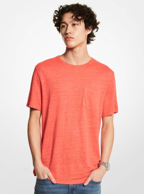 Panske Tricko Michael Kors Slub Linen Pocket Hnede Ruzove - Oblecenie Michael Kors Slevy | TWFOD-5168